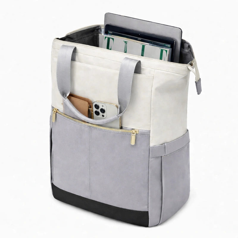 Compartiments du sac à langer à dos gris