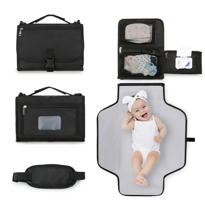 Matelas à langer nomade pour voyages noir déplié