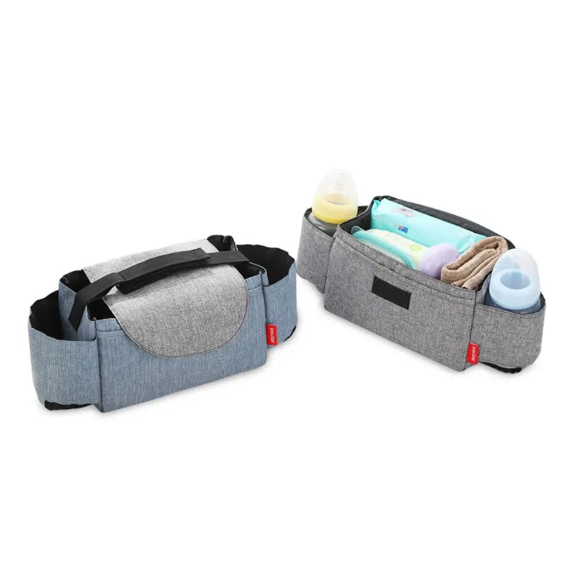 Petit sac à langer pour poussette bleu et gris