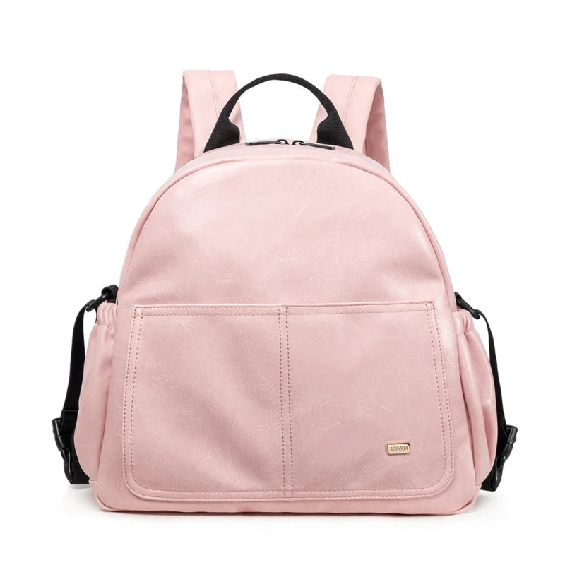 Sac à dos à langer en cuir rose Soboba
