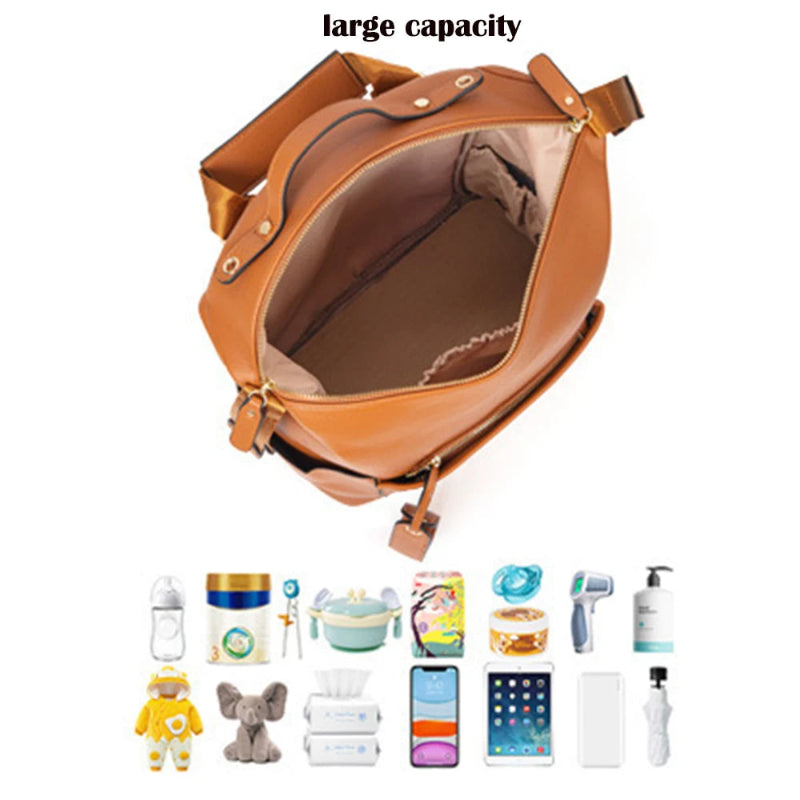Sac à langer cuir marron compartiment